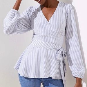 LOFT Plus - BLUE STRIPED WRAP TOP